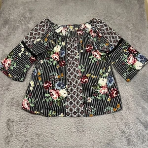 Fig and Flower Off Shoulder Blouse Top Women's 3X Black Floral Boho - Picture 1 of 12