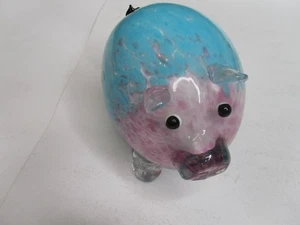 Glass Pig Hand Made 5" Colorful Turquoise Purple Unique HTF - Picture 1 of 6