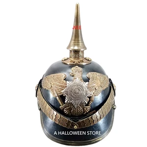 Réplica de casco de cuero Pickelhaube militar alemán Primera Guerra Mundial con piezas antiguas de latón - Imagen 1 de 6