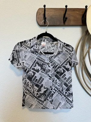 Vintage 90s/Y2K Newsprint Mesh Button-Up Top, Size Small - Photo 1/4