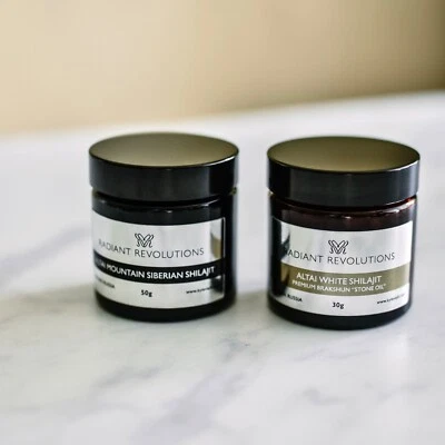 RADIANT REVOLUTIONS BY KYLEVIALLI.COM Altai Mountain Premium Black Shilajit & White Shilajit (Brakshun) Pack in Glass