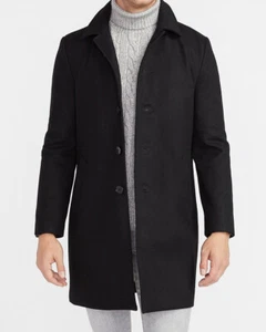 NEW EXPRESS $298 BLACK WATER RESISTANT WOOL BLEND TRENCH COAT SZ XL EXTRA LARGE - Picture 1 of 3