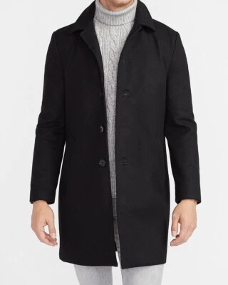 NEW EXPRESS $298 BLACK WATER RESISTANT WOOL BLEND TRENCH COAT SZ XL EXTRA LARGE - Image 1 of 3