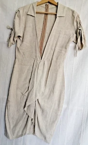 Low Cut Front Oatmeal Linen Dress Size 10 See description - Picture 1 of 6