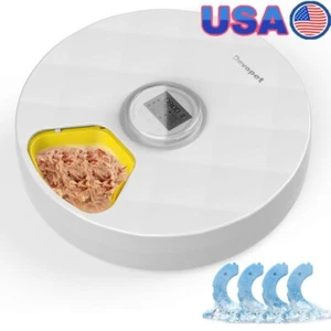 Automatic Cat Feeder Wet Food 6 Meals Cordless Dispenser Energy Saving Station - Picture 1 of 7