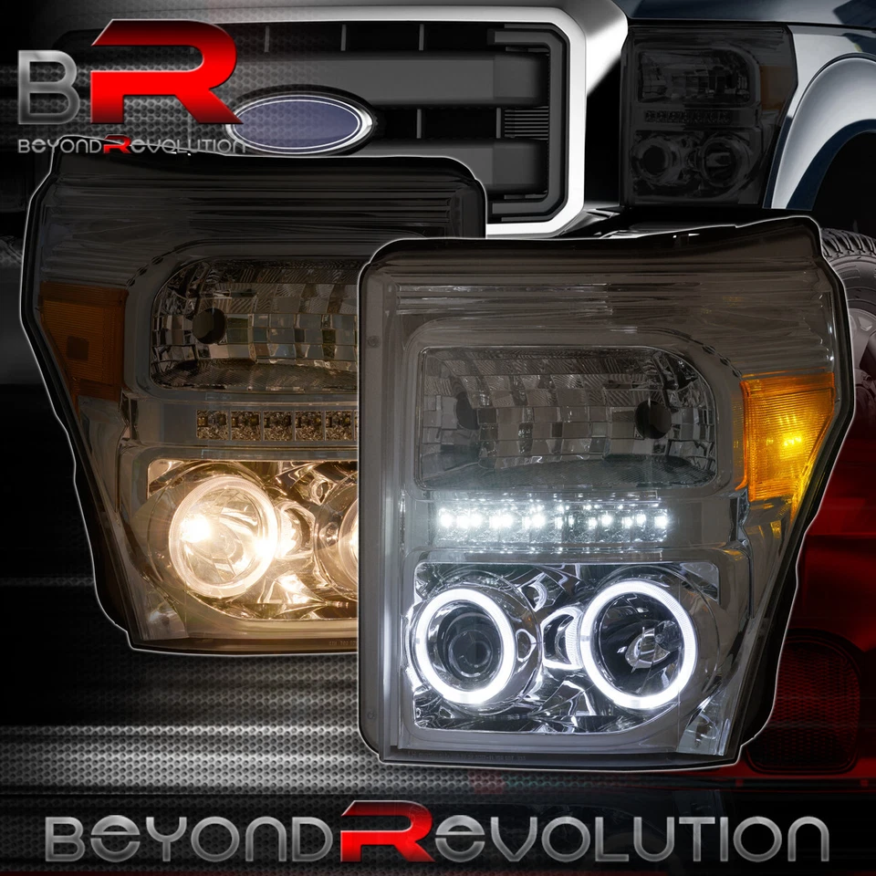 For 2011-2016 F250 F350 F450 Super Duty Smoke Lens Halo Projector LED Headlights Foto 1 de 4
