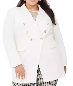 LANE BRYANT CREME ELFENBEIN OTTOMAN PONTE ZWEIREIHIGER LONGLINE BLAZER JACKE 14 - Bild 1 von 8
