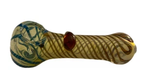 Fancy Glass Spoon Pipe – Brown Sugar & Blue Swirls | 4.5" - Picture 1 of 3