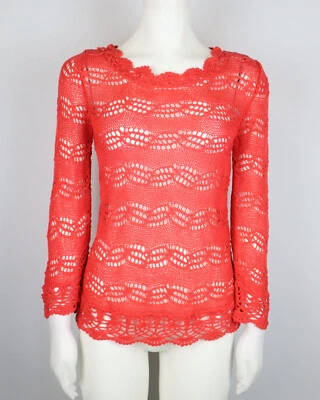 JOSEPH A - WOMEN'S ORANGE OPEN KNIT SHEER PULLOVER SWEATER - SIZE S - Image 1 of 4