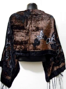 Evening Rose Flowers Floral Petal Leaf Velour Velvet Scarf Wrap Shawl Cocktail  - Picture 1 of 10