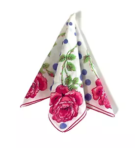 Bright Pink Roses Purple Geometric Dots Vintage Hankie Handkerchief Retro - Picture 1 of 5