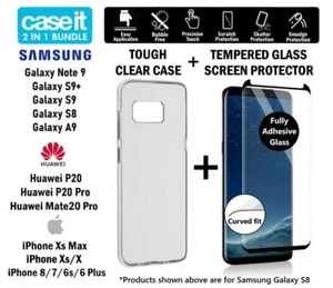 Clear Case Cover + Glass Screen Protector For Samsung Huawei Apple iPhone Phones - Picture 1 of 49