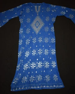 Egyptian Assuit Silver color metal / net tulle fabric Dress Abaya Kaftan - Picture 1 of 8