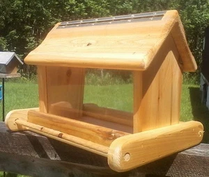 Rustic, large, handmade, cedar wood, square post mount bird feeder, TBNUP #1 - Picture 1 of 4