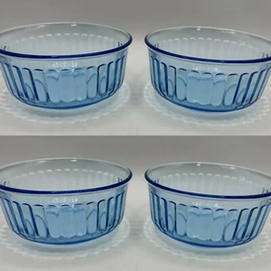 Mexico Clear Blue Ribbed Bowls 500ml Set of 4Pc. / FREE SHIPPING  - Picture 1 of 3