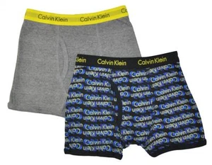 Calvin Klein Boys Gray Black Print 2pc Boxer Brief Size 4/5 6/7 8/10 12/14 16/18 - Picture 1 of 1