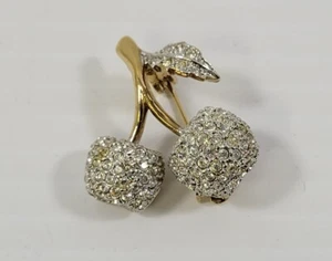 *B) NADRI Cherry Fruit Clear Rhinestone Pave Brooch Gold Tone Pin - Picture 1 of 9
