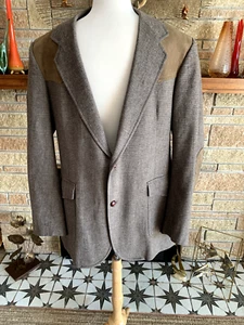 Vintage Pendleton Brown Blazer Jacket Size 42 Long Wool Suede Elbow Patches - Picture 1 of 8