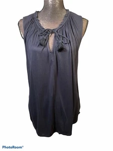 Loft Womens Size L Blue Rayon Blouse Keyhole Vneck - Picture 1 of 9