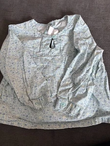 JANIE AND JACK BLUE GREEN LONG SLEEVE BLOUSE FLORAL SIZE 18-24 MONTHS - Picture 1 of 3