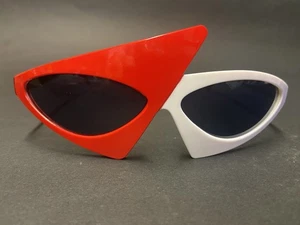 Novelty Party Sunglasses 80s Asymmetric Glasses Red and Black sun glasses - Picture 1 of 7