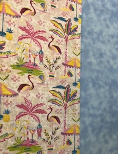Lot Of 2 Remnants. Flamingo Pink Beach Day And Sky Blue Cotton For Quilts Crafts - Picture 1 of 4