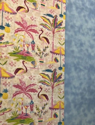 Lot Of 2 Remnants. Flamingo Pink Beach Day And Sky Blue Cotton For Quilts Crafts - Image 1 of 4