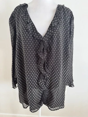 Donna Ricco 纽约衬衫黑色,22 码垂褶领 — 第 1/4 张图片