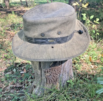 Stetson crushable gray vented boonie outdoor sun hat size L 100% cotton - Image 1 of 4
