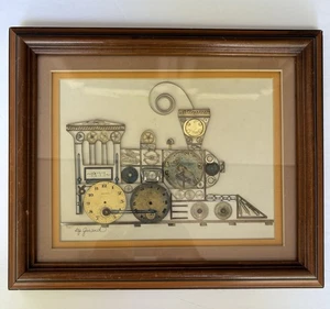 Vintage Girard Train Collage Watch & Clock Parts, Signed by Artist, 1977, Framed - Picture 1 of 7