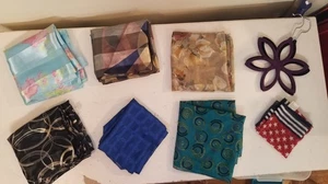 Lot Of 6 Scarves & 2 Hangers Rectangle Floral Geo Patriotic Paisley Polyester - Picture 1 of 23