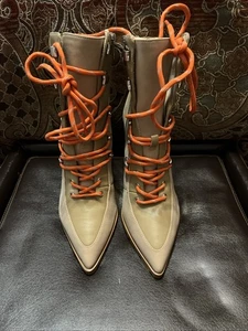 Steve Madden Karey Sand Multi Lightweight Lace Up Mid Heel Almond Toe Booties - Picture 1 of 4