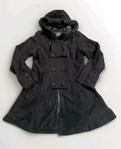 Damenmantel Vixxsin schwarz Kapuze Korsett Rücken Schnürung mittellang Größe XL Goth - Bild 1 von 13