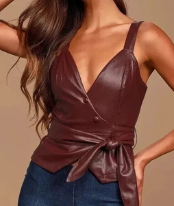 Stylish Genuine Women Burgundy Top Handmade Casual Leather Formal Lambs S/M/L/XL - Picture 1 of 7