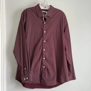 Report Collection Men’s Button Up Shirt Maroon Pinpoint Geometric Pattern 17” 34 - Picture 1 of 7