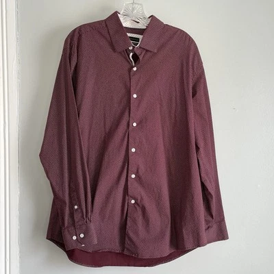 Report Collection Men’s Button Up Shirt Maroon Pinpoint Geometric Pattern 17” 34 - Image 1 of 4