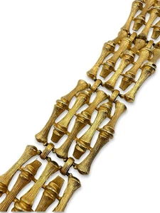 Vintage 70’s Gold Tone Bamboo Textured Panel Bracelet By Emmons - Picture 1 of 6