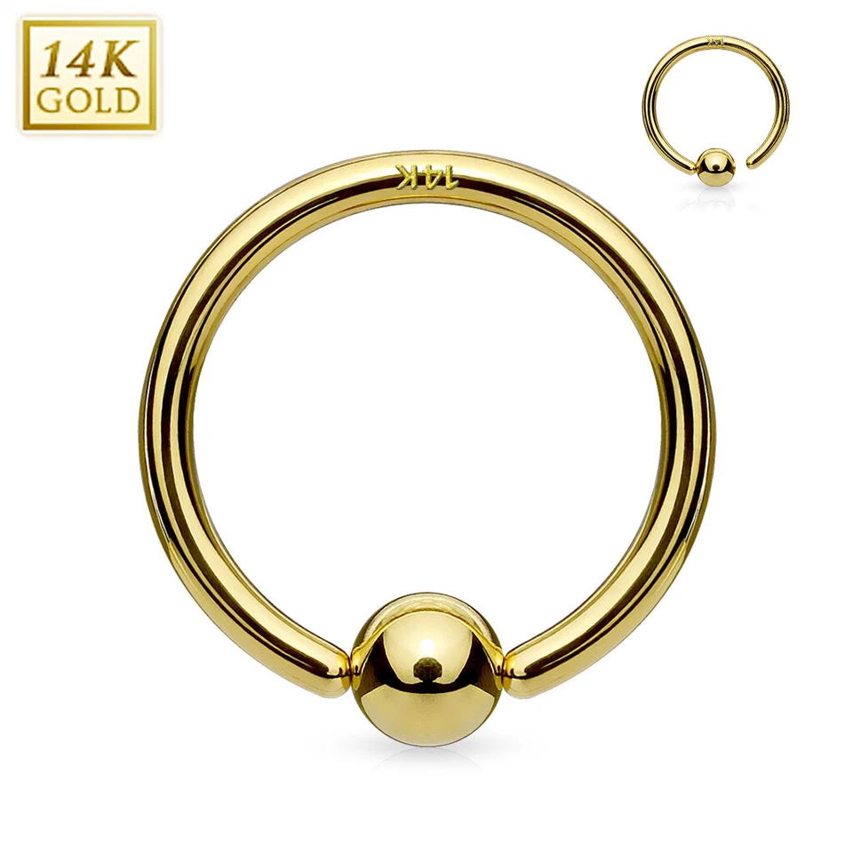 14K Solid Gold Fixed Ball Captive Rings Helix Snug Ear Cartilage Piercing 18g - Image 1 of 1