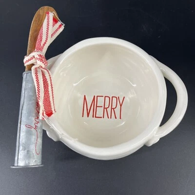 Mud Pie MudPie Merry Bowl com conjunto de facas espalhadoras de madeira cabo de metal mergulhos de férias - Imagem 1 de 4