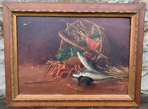 C. MONTAVA Nature morte aux poissons et à la langouste École italienne ?marine - Picture 1 of 11
