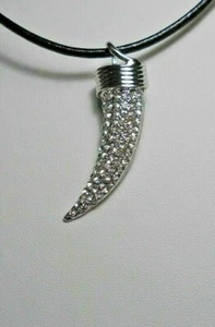 50mm tooth pendant, Austrian Crystals - 18.5'', 47mm Leather 3mm round cord - Picture 1 of 3