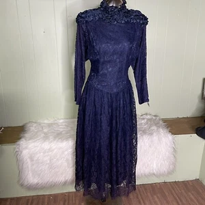 Jessica McClintock Vintage High Neck Drop Basque Waist Lace Princess Dress 6 - Picture 1 of 7