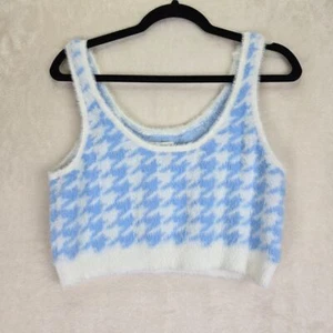 NWT Aeropostale Crop Women Tank Large Eyelash Soft Bohemian Hippie Houndstooth - Imagen 1 de 8