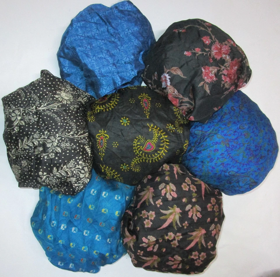 UK LOT PURE SILK Vintage Sari REMNANT Fabric 7 Pcs 1 ft CRAFT QUILT FELT JOURNAL - Image 1 of 1