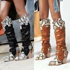 Women Western Cowboy Cowgirl Chunky Heel Pointed Pull On Knee High Boots Outdoor