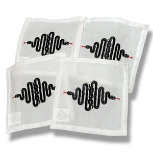 Jonathan Adler Cocktail Napkins Eden Snake Embroidered Cotton x4 £50.00 RRP - Picture 1 of 10