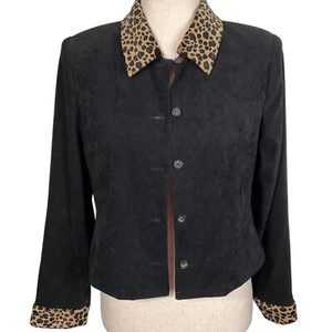 Jessica Howard Jacket Women 6P Black Leopard Button Vent Back Retro Rock Party - Picture 1 of 11
