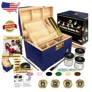 Versatile Bamboo Storage Box Set with Decorative Glass Jars & Storage Tray - Picture 1 of 8
