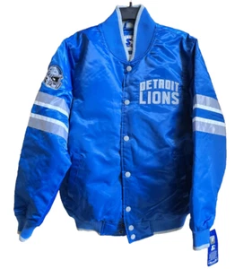 Starter Brand Men's Detroit Lions Satin Full-Snap Jacket Blue Color Medium - Picture 1 of 15