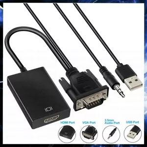 CAVO DA VGA MASCHIO A HDMI FEMMINA ADATTATORE CONVERTITORE AUDIO VIDEO USB PC TV - Imagen 1 de 5